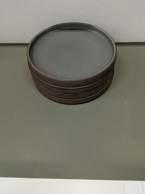 Jono Pandolfi Set Of 4 Salad Plates. Square Sided. Green & Brown.